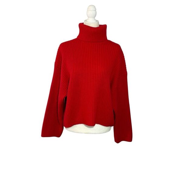 H&M oversized ribbed red turtleneck sweater - M - Picture 1 of 7